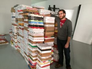 scott and his pizza box collection