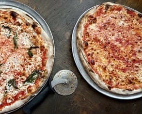 Pizza Margherita and Regular pie at Patsy's East Harlem