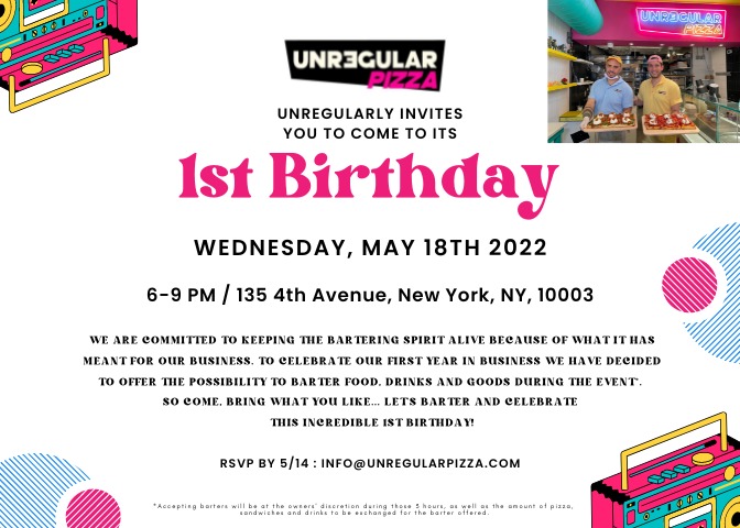 invitation to Unregular Pizza's 1st anniversary