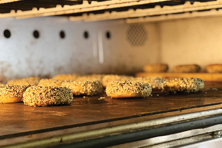 bagels inside a pizza oven