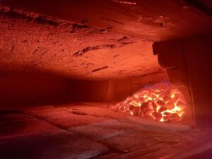 inside a coal fired pizza oven